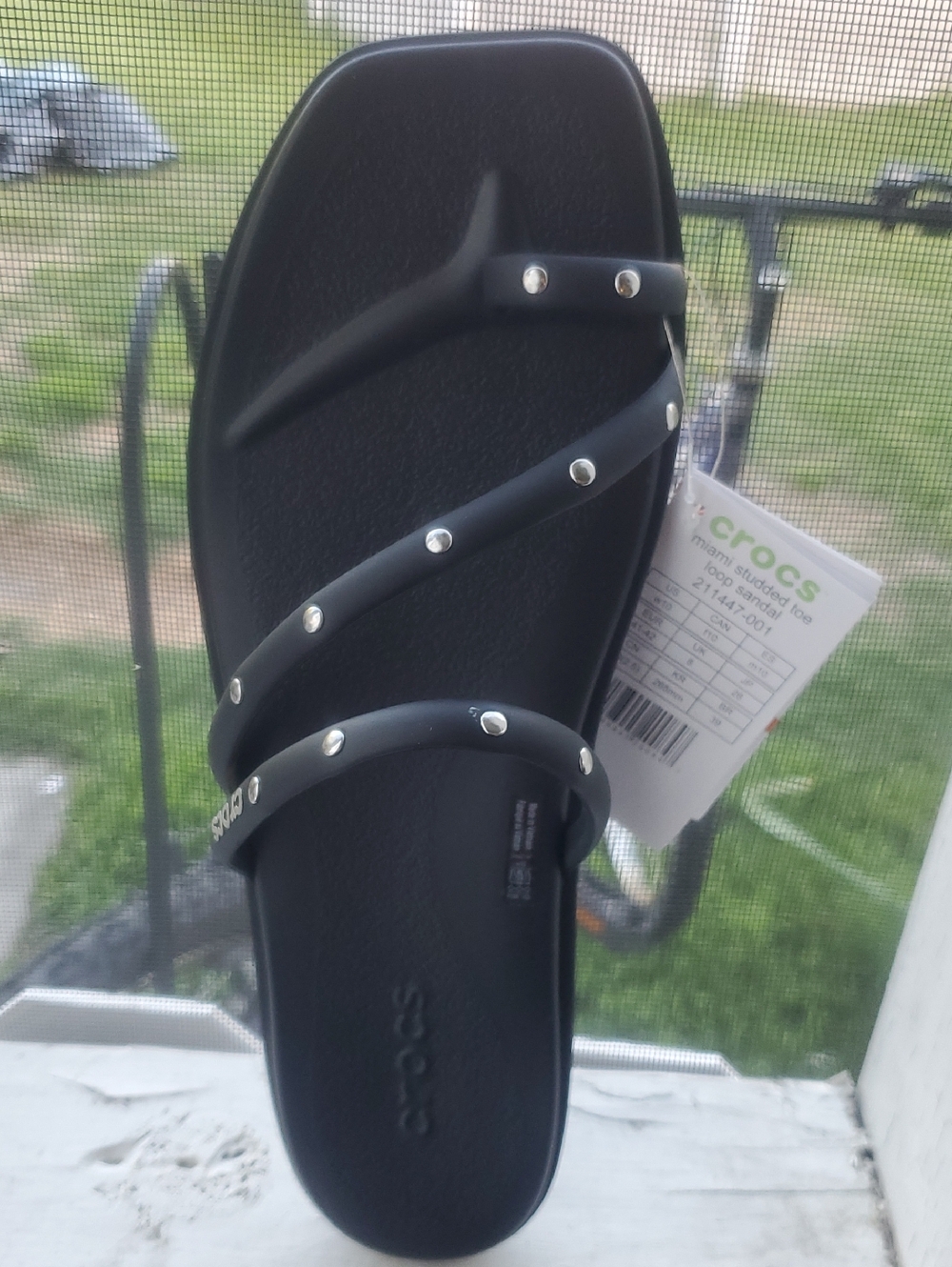 CROCS Women's Black Strappy Sandals with Silver Studs Size 10 NEW - Picture 4 of 6